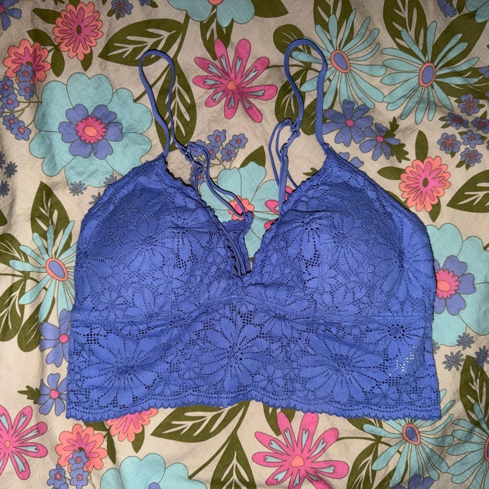aerie Blue Floral Lace Bralette